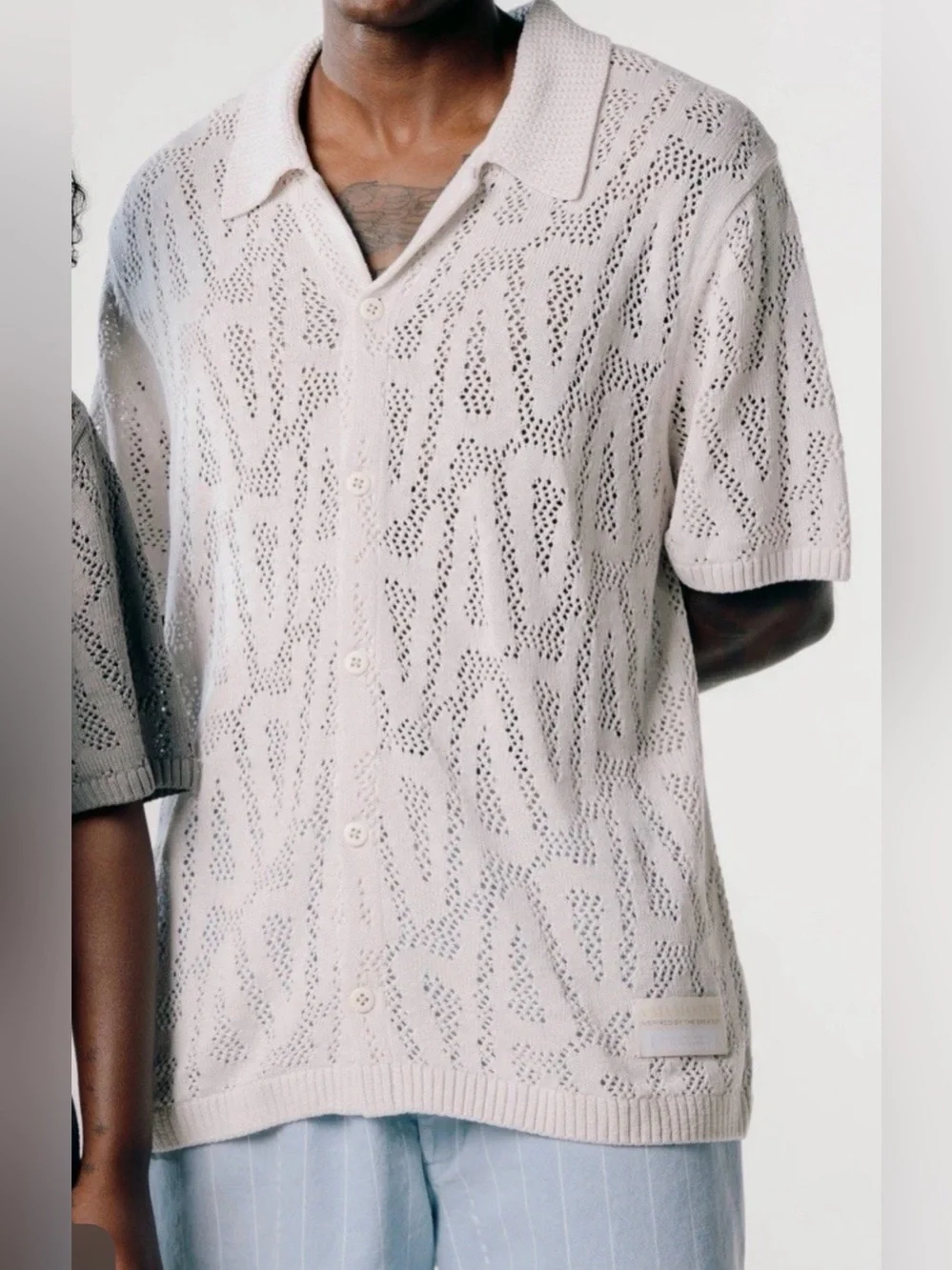 Nike Jordan A Ma Maniere Men's Cream Open-Knit Button-Up Shooting Shirt size XS